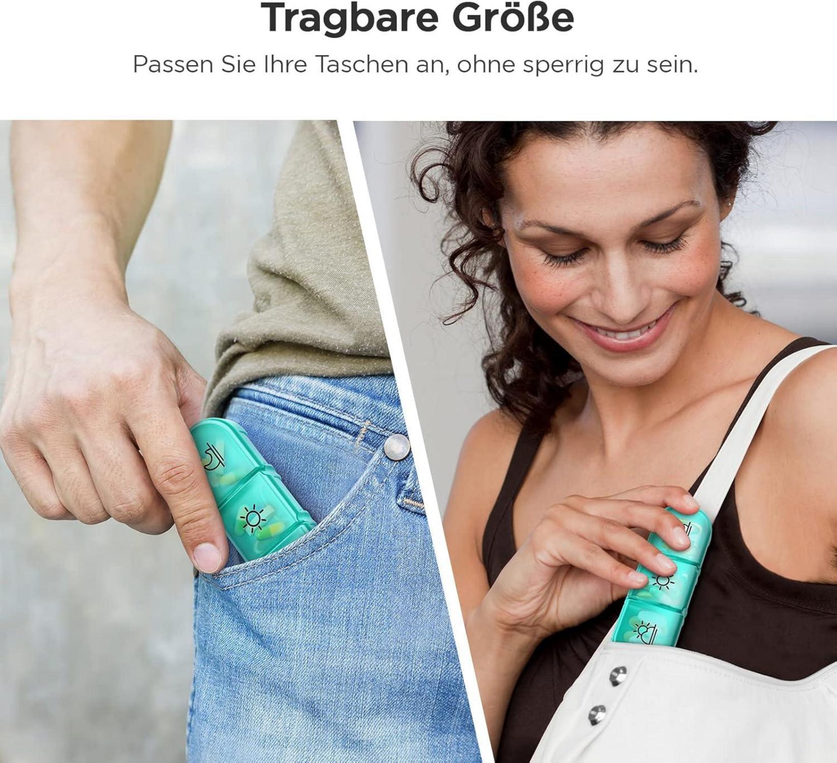 AUVON Pillendose 7 Tage 3 Fächer tragbare Tablettenbox Cyan