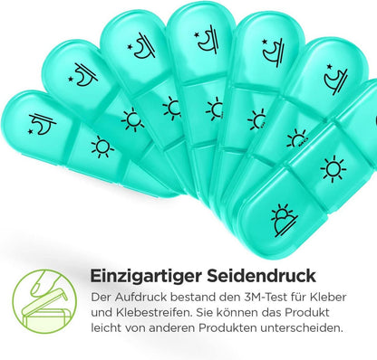 Pillendose 7 Tage tragbare Tablettenbox große Fächer Cyan BPA frei