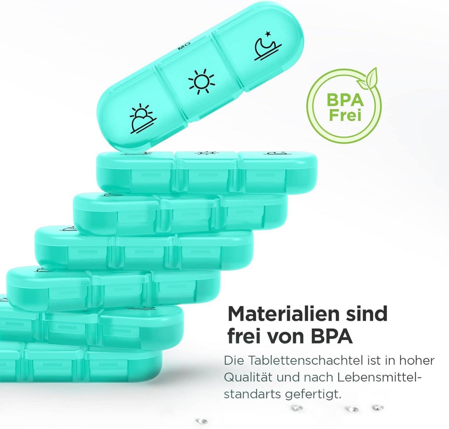 Wöchentliche Pillendose 7 Tage 3 Fächer Tablettenbox Cyan