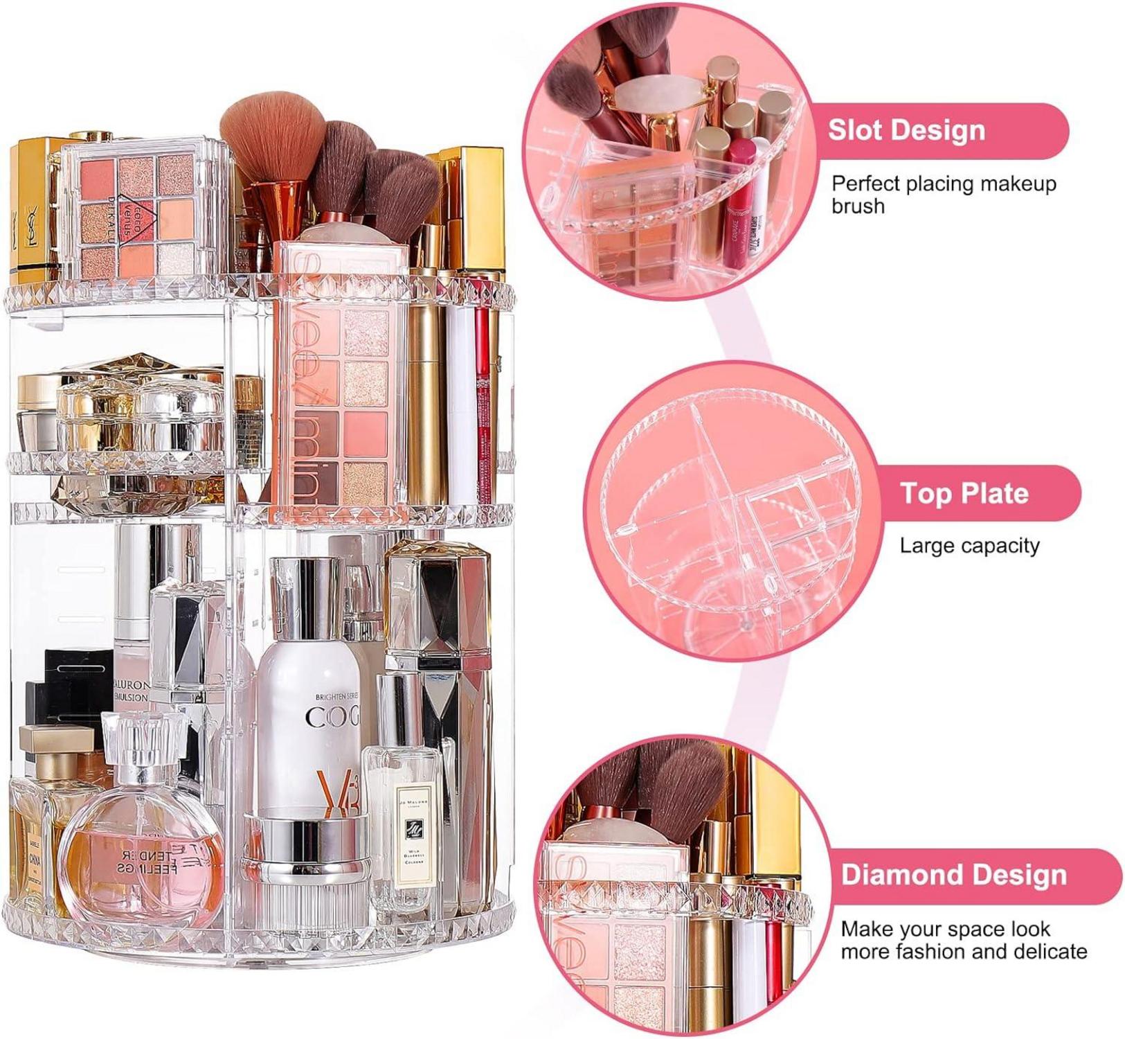 Transparenter Make-up-Organizer mit Diamantmuster und 6 Schichten