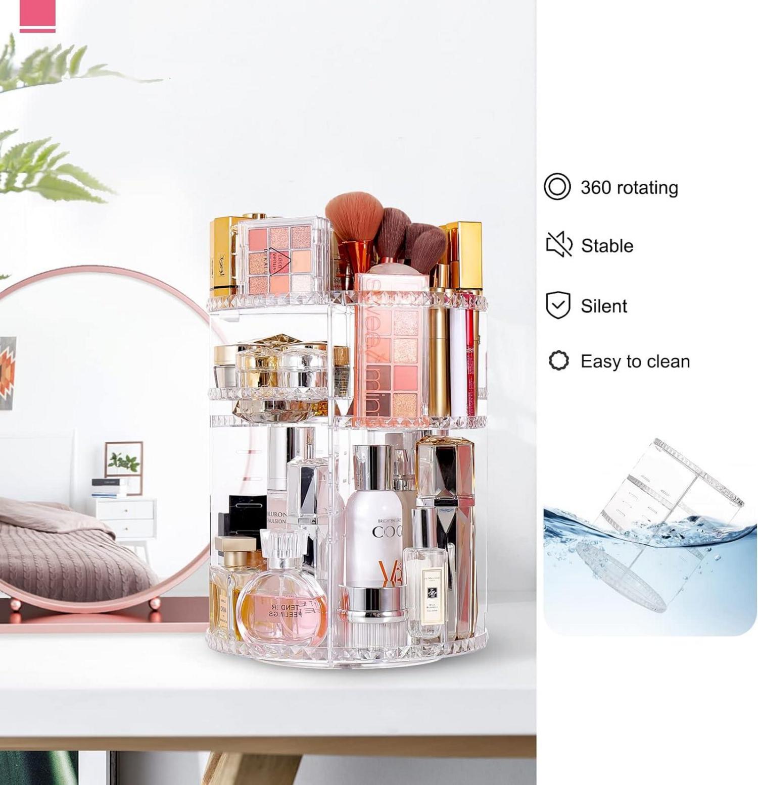Make-up-Organizer Transparent Acryl Diamantmuster 360° drehbar