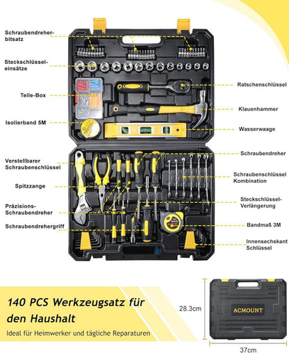 ACMOUNT Werkzeugkoffer 140tlg Haushalt Werkzeugset
