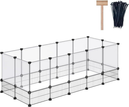 Kaninchen-Laufstall Metall-Netzboden erweiterbar 156x65x57 cm