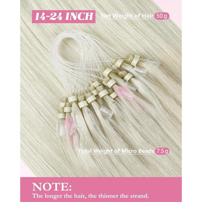Echthaar Microring Extensions Platinblond 35cm