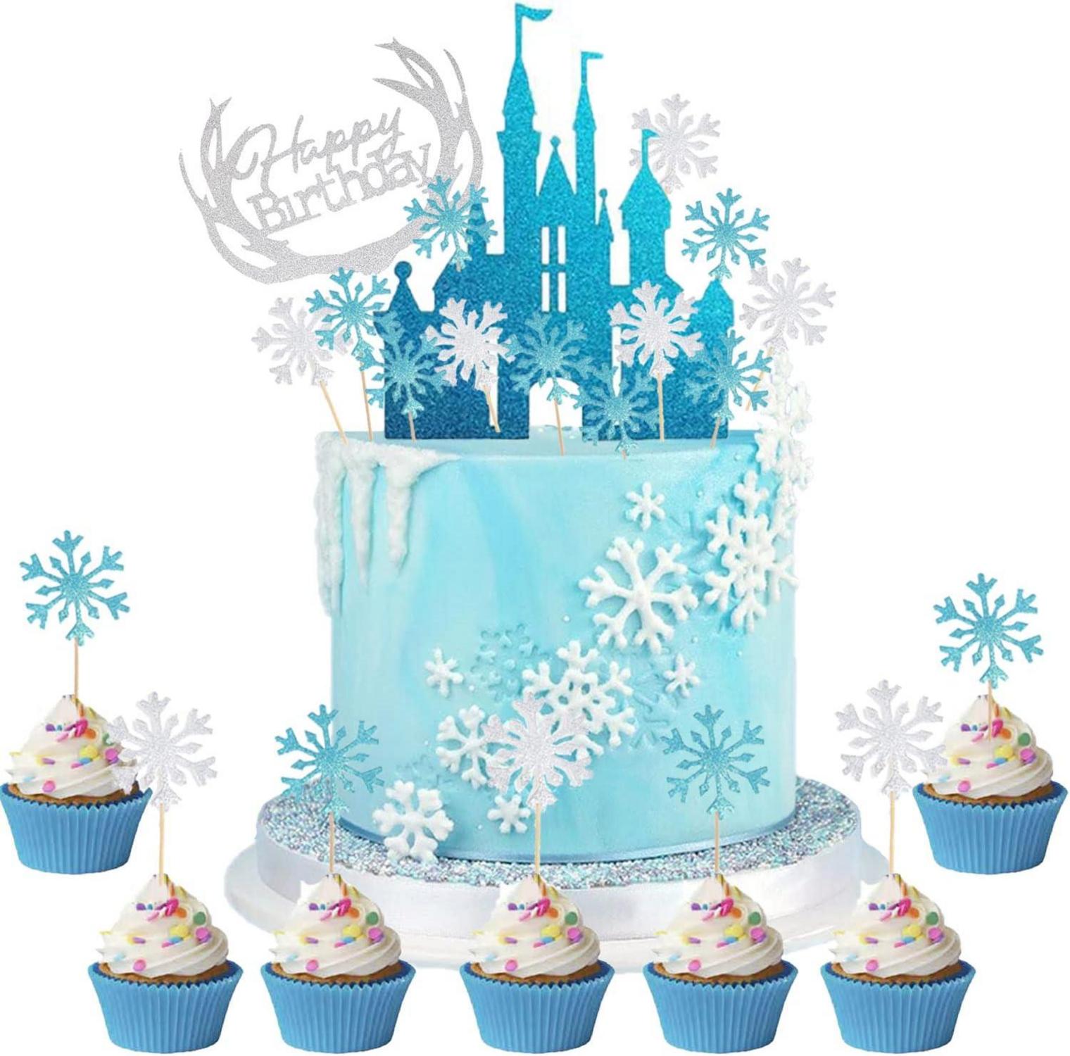 Frozen Schloss Geburtstagsdeko Schneeflocke Eisblau - 42-teilig