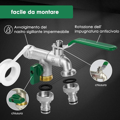 Garten Wasserhahn Doppel Auslaufhahn Messing 3/4 Zoll Grün