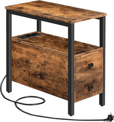 Beistelltisch mit Ladestation, Sofatisch USB-Anschluss & Schubladen