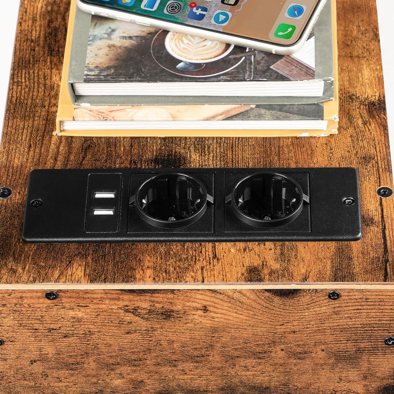 HOOBRO Beistelltisch mit Ladestation und 2 Schubladen