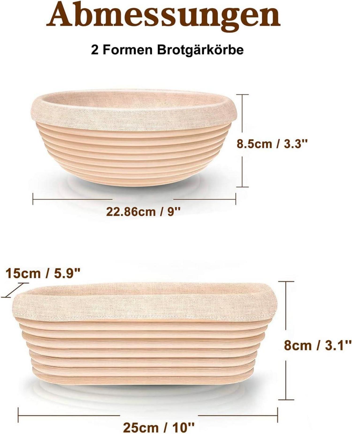 Gärkorb Set Brot Peddigrohr backen Brotkörbchen 23cm rund 25cm oval
