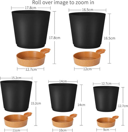 Pflanztöpfe selbstbewässernd Kunststoff Schwarz 5er Set
