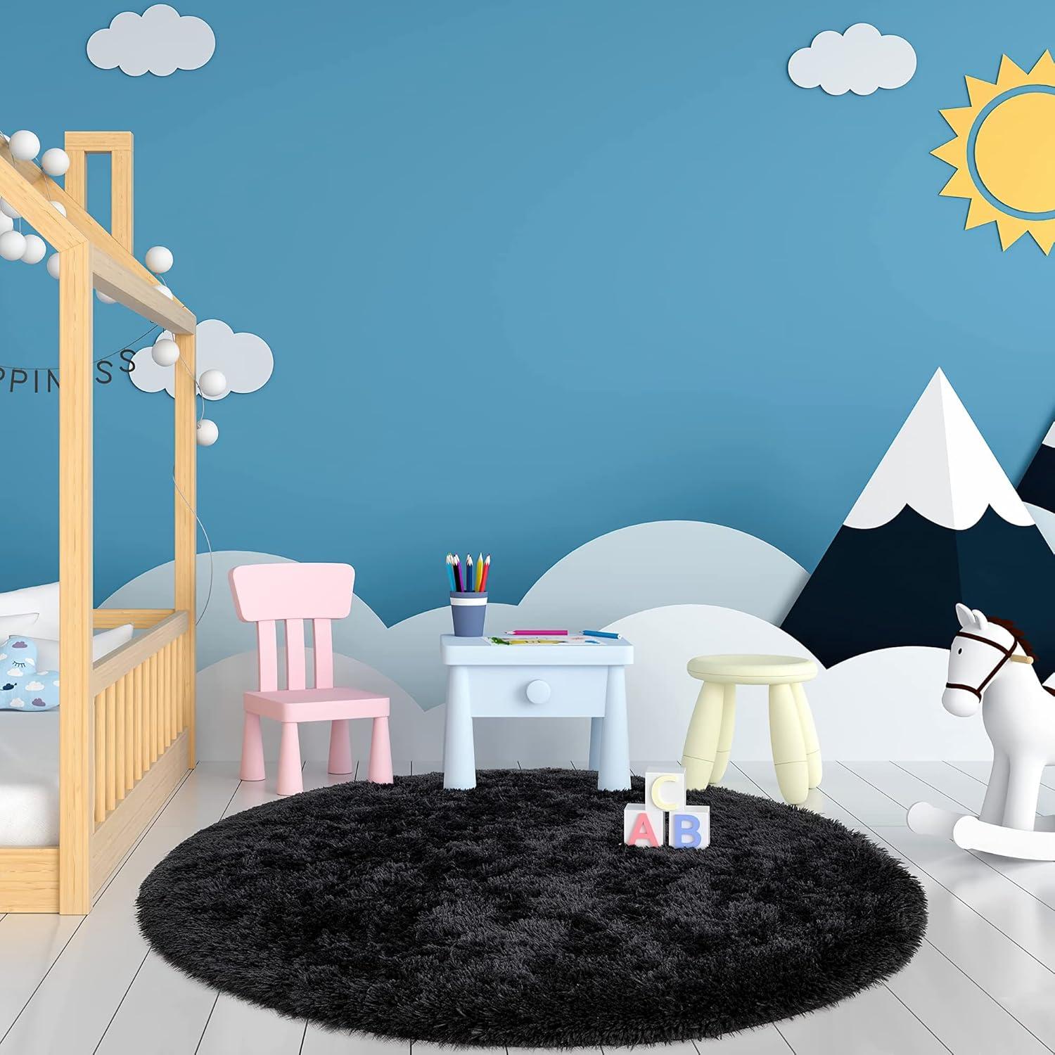 Hochflor Teppich Rund Super weich Shaggy Fluffy Kinderzimmer Matte