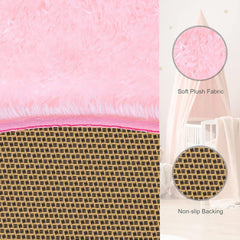 ROHATIM Hochflor Teppich Rund Rosa Shaggy Super weich 150 x 150 cm