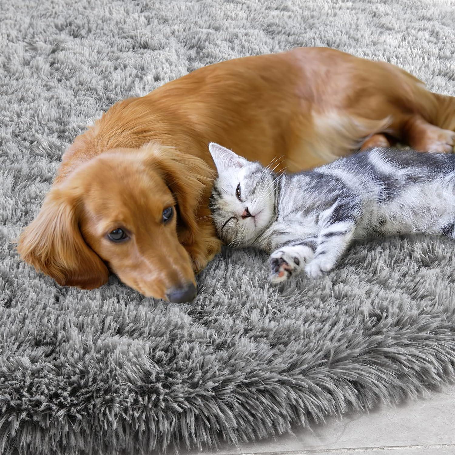 ROHATIM Hochflor Teppich Rund Super weich Shaggy Fluffy Grau 120x120 cm