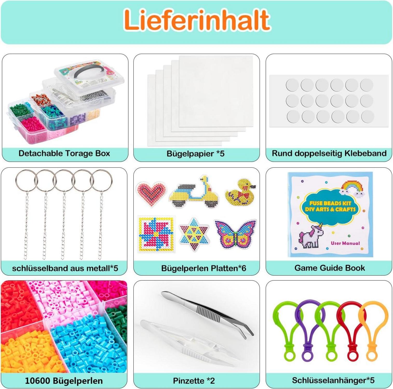 Bügelperlen Set 10600 Stück Aufbewahrungsbox DIY Kinder Geschenk 5mm