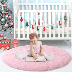 ROHATIM Hochflor Teppich Rund Wohnzimmer 120 x 120 cm Rosa