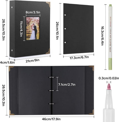 Fotoalbum Schwarz Ringbuch 160 Bilder Scrapbook Metallic Stifte