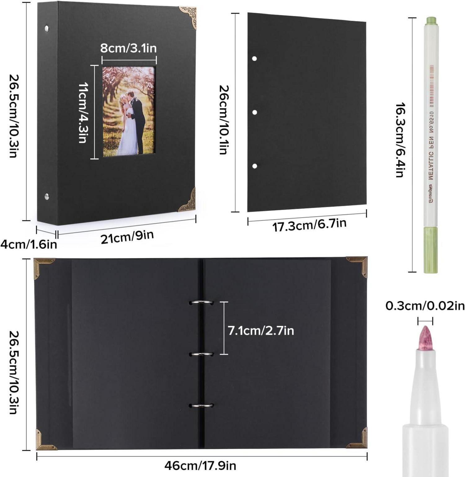 Fotoalbum Schwarz Ringbuch 160 Bilder Scrapbook Metallic Stifte