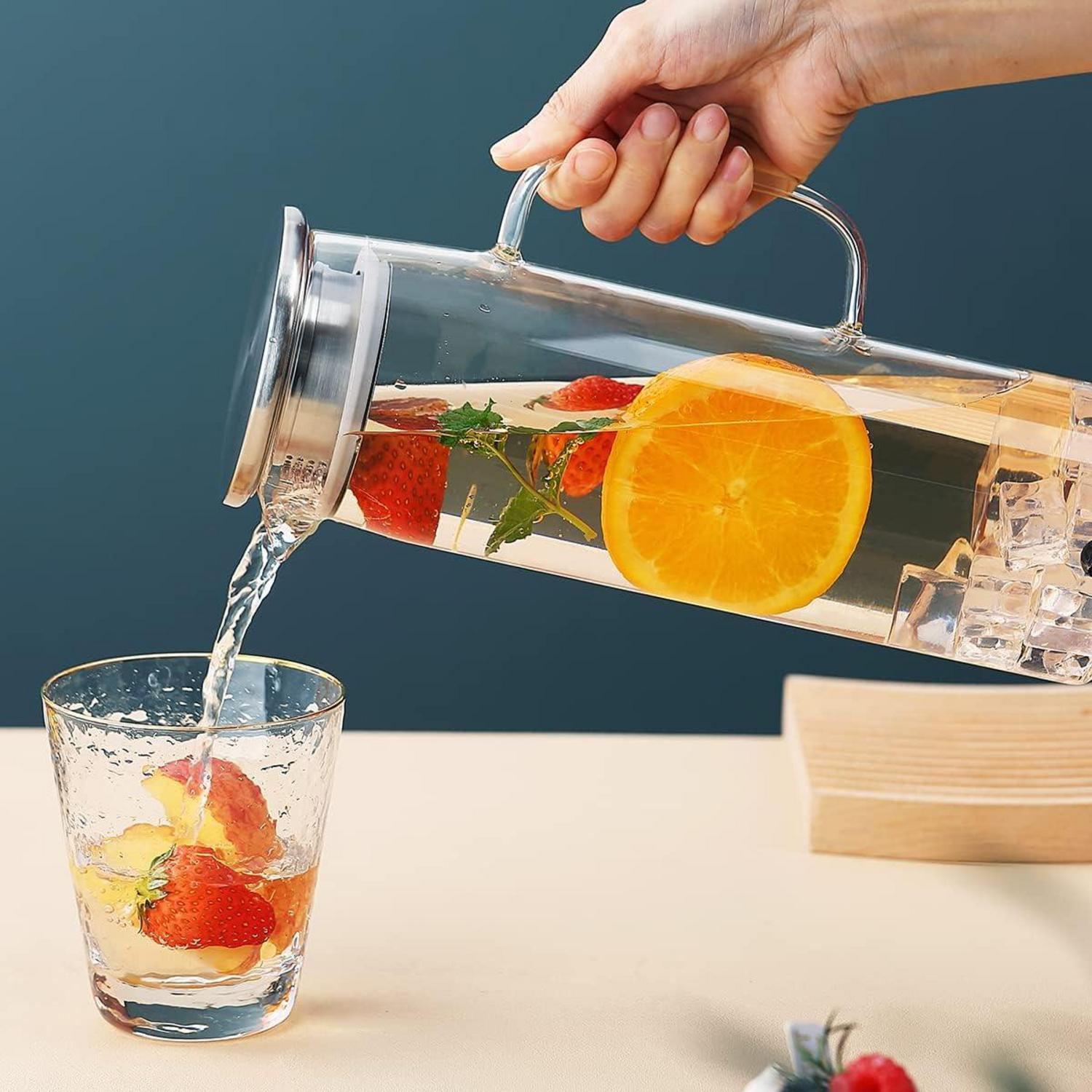 Wasserkaraffe 1,5L Borosilikatglas abnehmbarer Deckel Trinkkrug