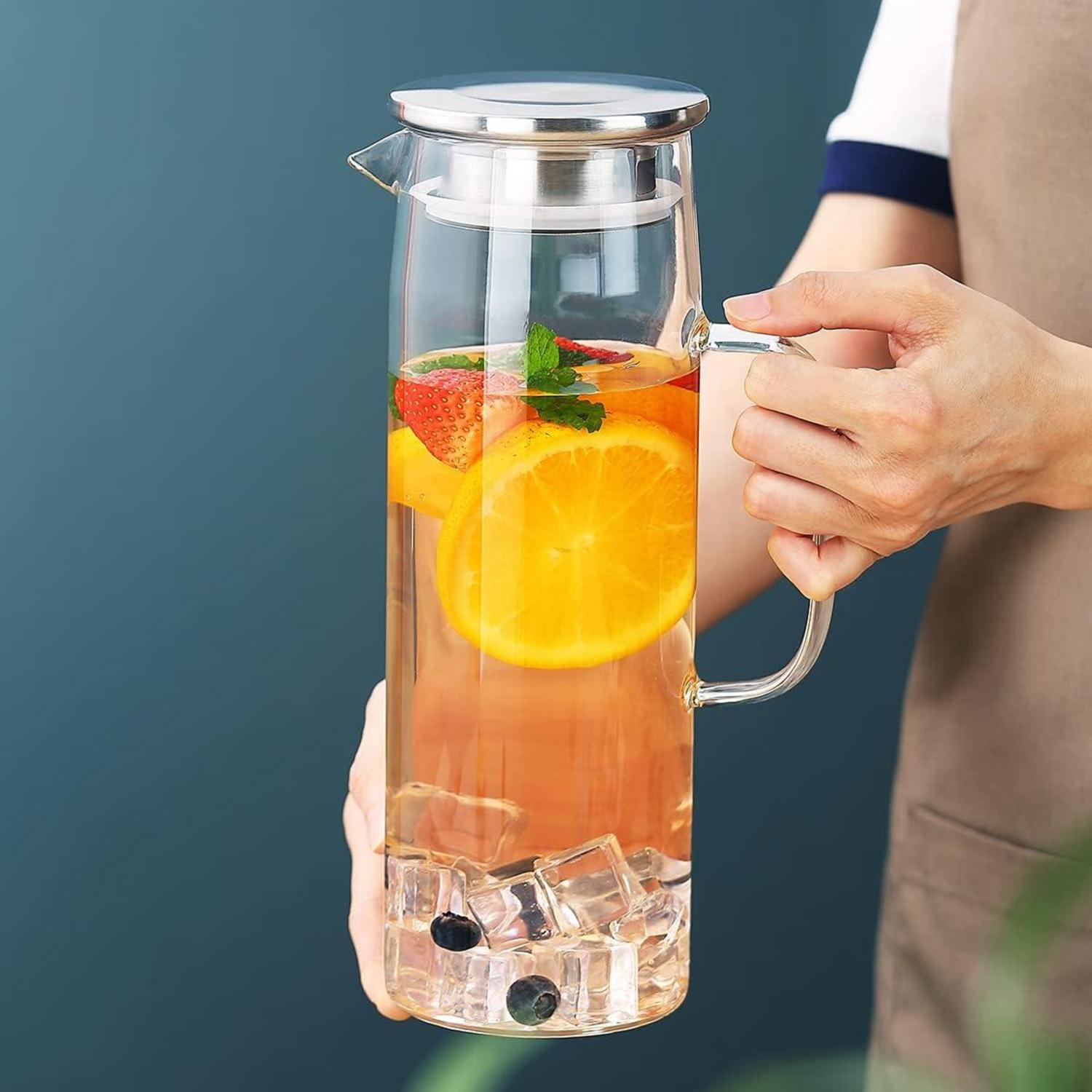 Wasserkaraffe 1,5L Borosilikatglas abnehmbarer Deckel Trinkkrug