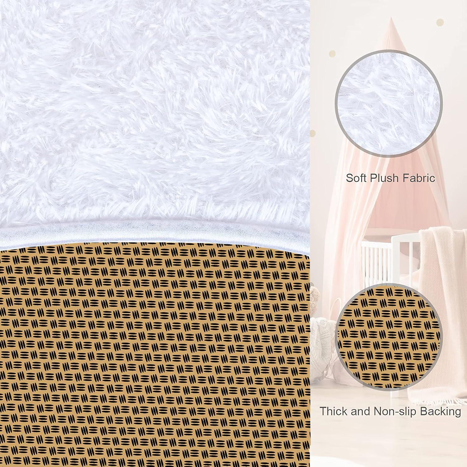 Hochflor Teppich Rund Wohnzimmer Kinderzimmer Flauschiger Weiß 100 x