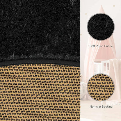 Hochflor Teppich Rund Shaggy Schwarz Super weich 100 x 100 cm