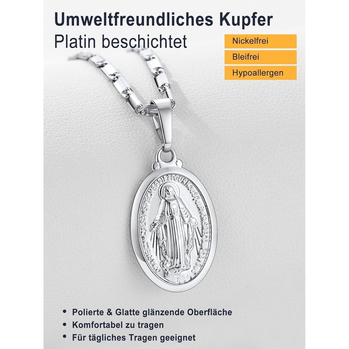 Oval Anhänger Halskette Jungfrau Maria Messing/925 Sterling Silber