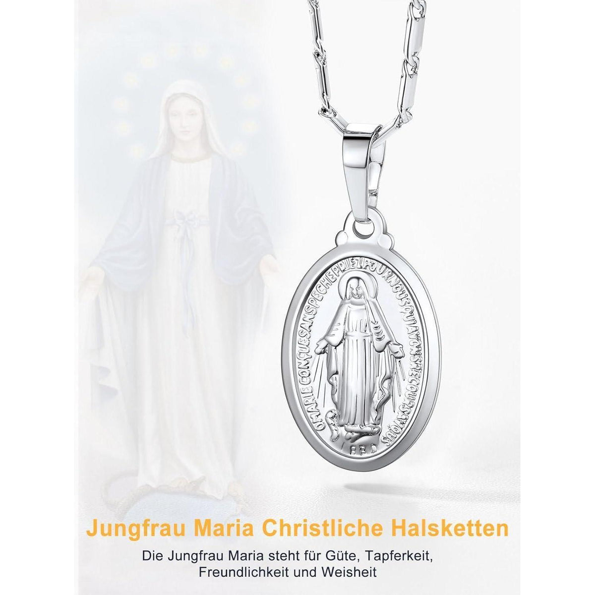 Oval Anhänger Halskette Jungfrau Maria Messing/925 Sterling Silber