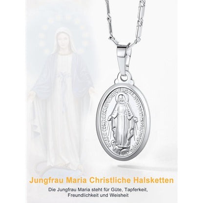 Oval Anhänger Halskette Jungfrau Maria Messing/925 Sterling Silber