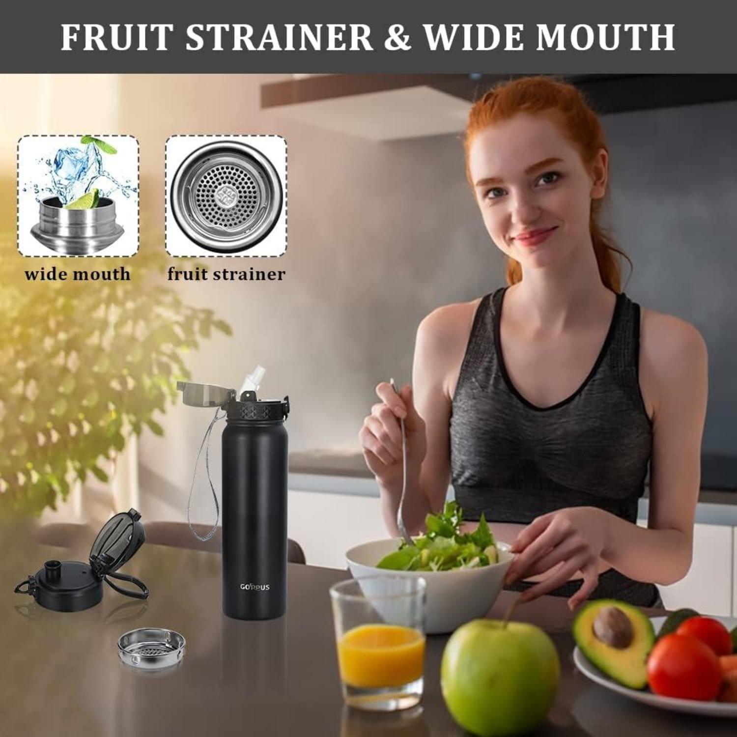 Doppelwandige Thermosflasche mit Strohhalm 1L Edelstahl Auslaufsicher Trinkflasche