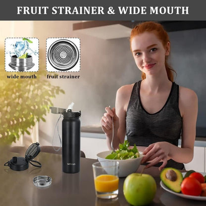 Doppelwandige Thermosflasche mit Strohhalm 1L Edelstahl Auslaufsicher Trinkflasche