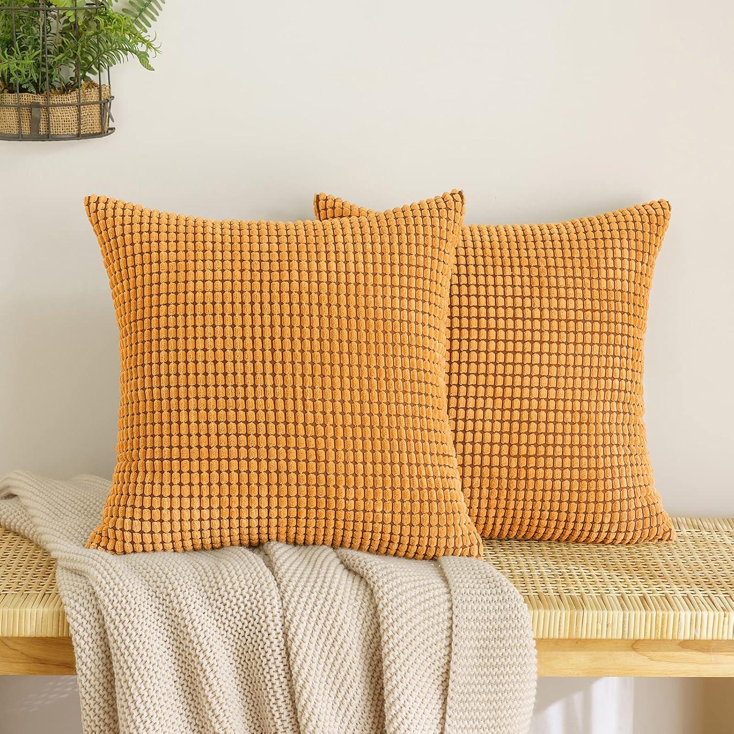 Kordsamt Kissenbezug Herbst Granulat Deko 2er Set 40x40cm Orange