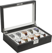 Uhrenbox mit Glasdeckel, Uhrenkissen, abschließbar, Samtfutter