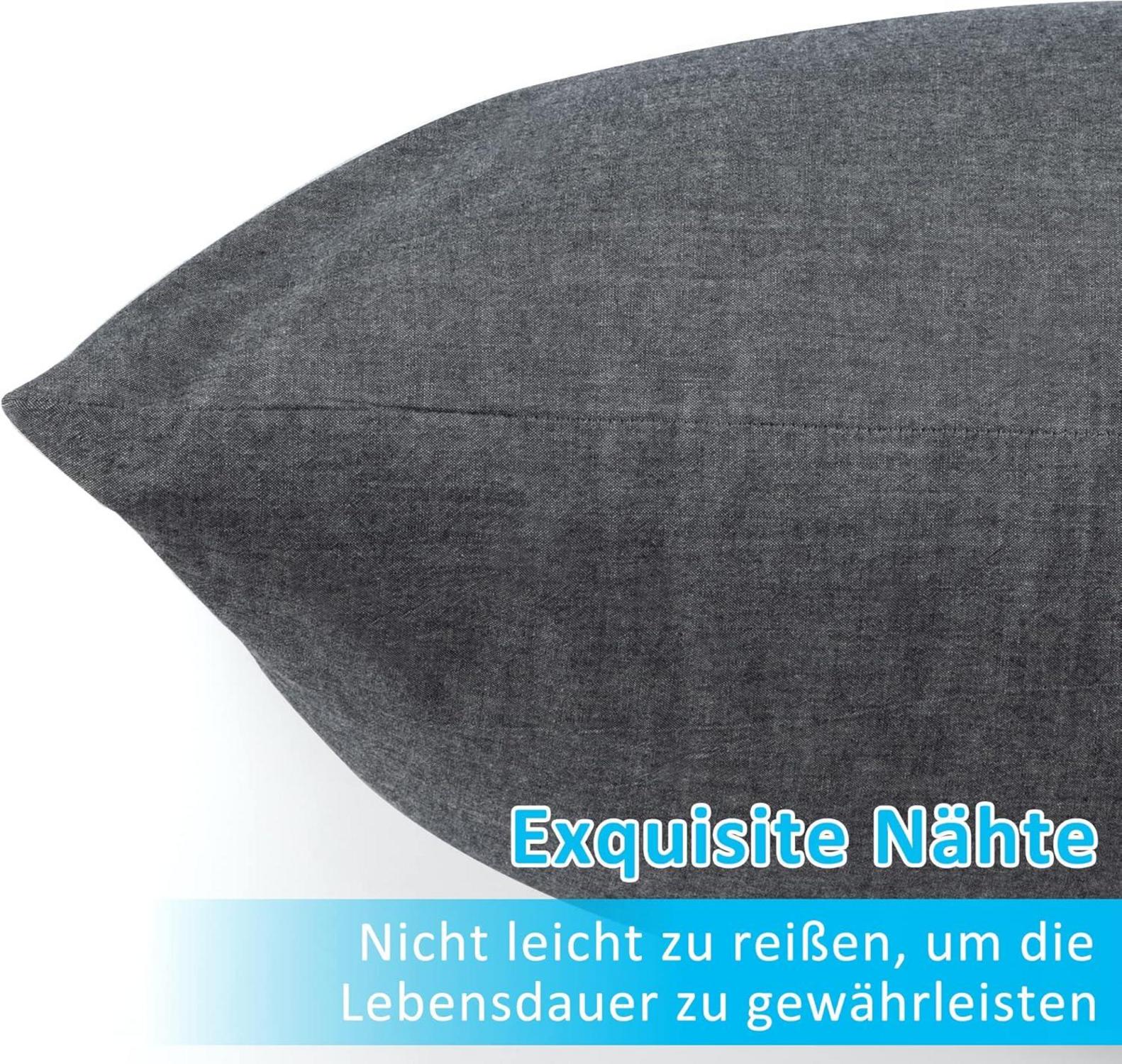 2er Set 50x50 cm Dunkelgrau Baumwolle Kissenbezug mit Reißverschluss