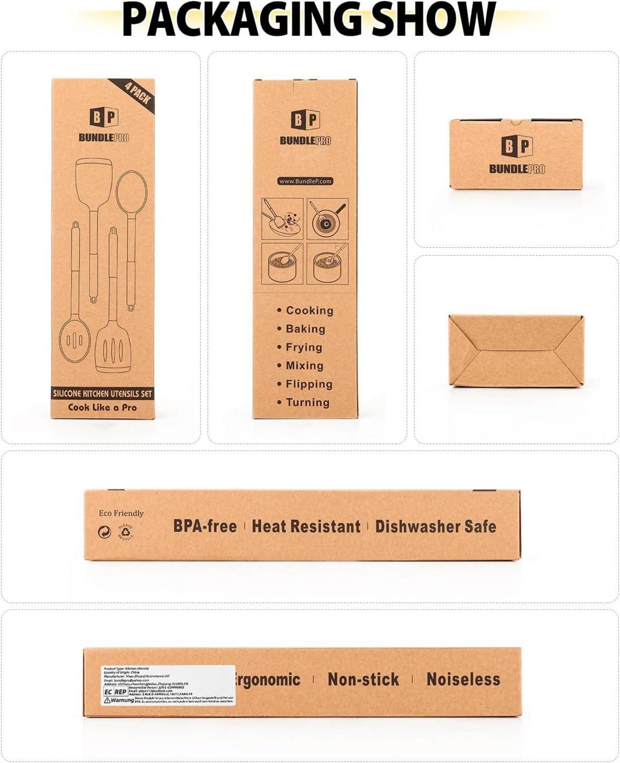 4-teiliges Silikon-Kochutensilien-Set, hitzebeständig, BPA-frei