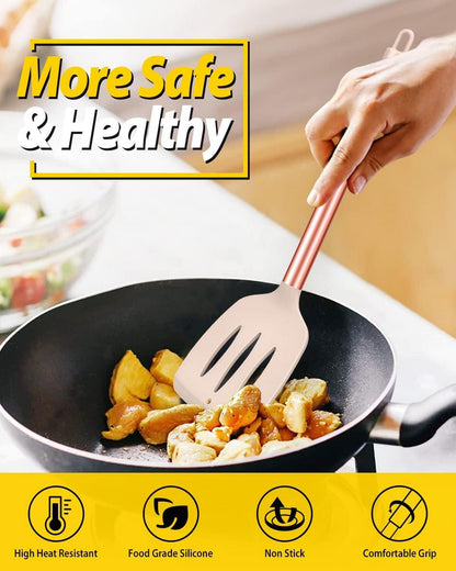 4er Set Silikon-Kochutensilien antihaftbeschichtet große Spatel hitzebeständig schwarzer Schlitzlöffel BPA-frei