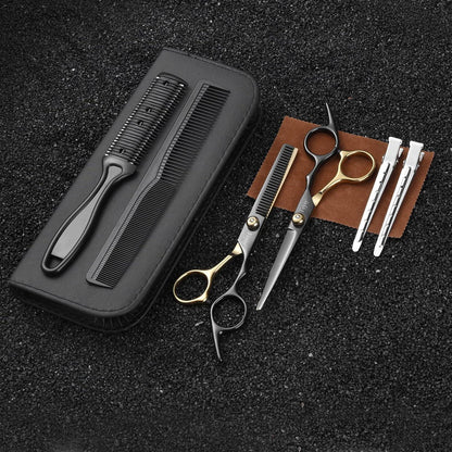 Friseurschere Haarschneideschere Effilierschere Set Gold