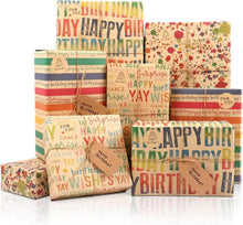 Geschenkpapier Set Geburtstag Regenbogenmuster Kraftpapier