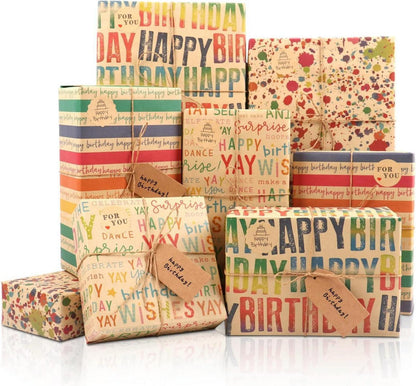 Geschenkpapier Set Geburtstag Regenbogenmuster Kraftpapier