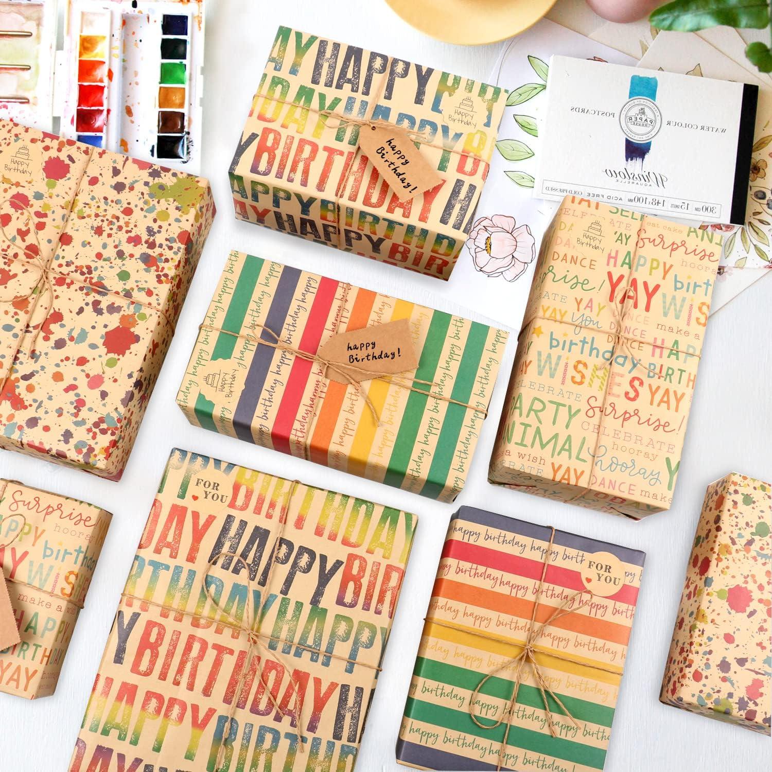 Geburtstags-Geschenkpapier-Set, 8 Blatt 70x50cm, Regenbogen