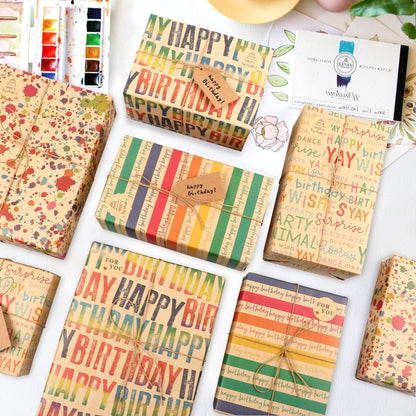 Geburtstags-Geschenkpapier-Set, 8 Blatt 70x50cm, Regenbogen