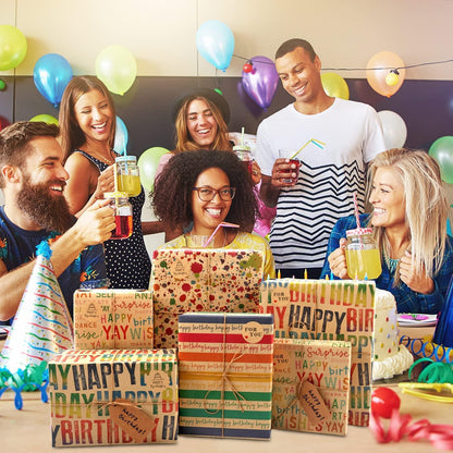 Geschenkpapier Set Geburtstag Regenbogenmuster Kraftpapier