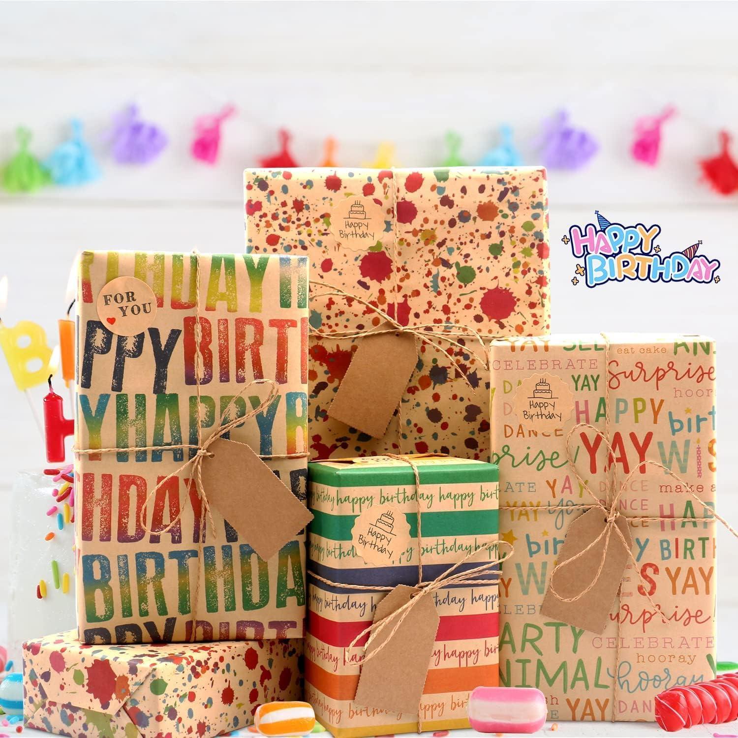 Geschenkpapier Set Geburtstag Regenbogenmuster 8 Blatt 70x50 cm