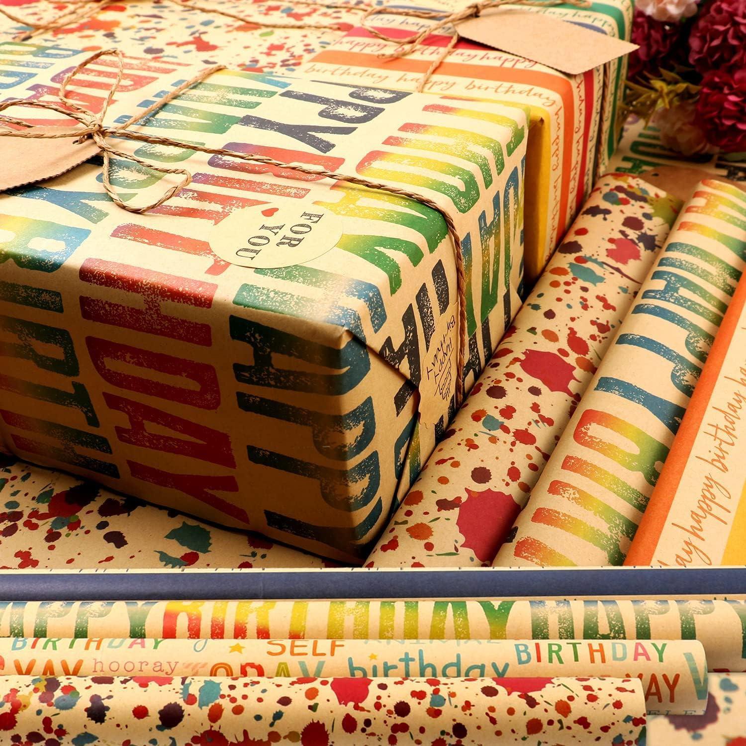Geschenkpapier Geburtstag Kraft Happy Birthday 70x50cm 8 Blatt