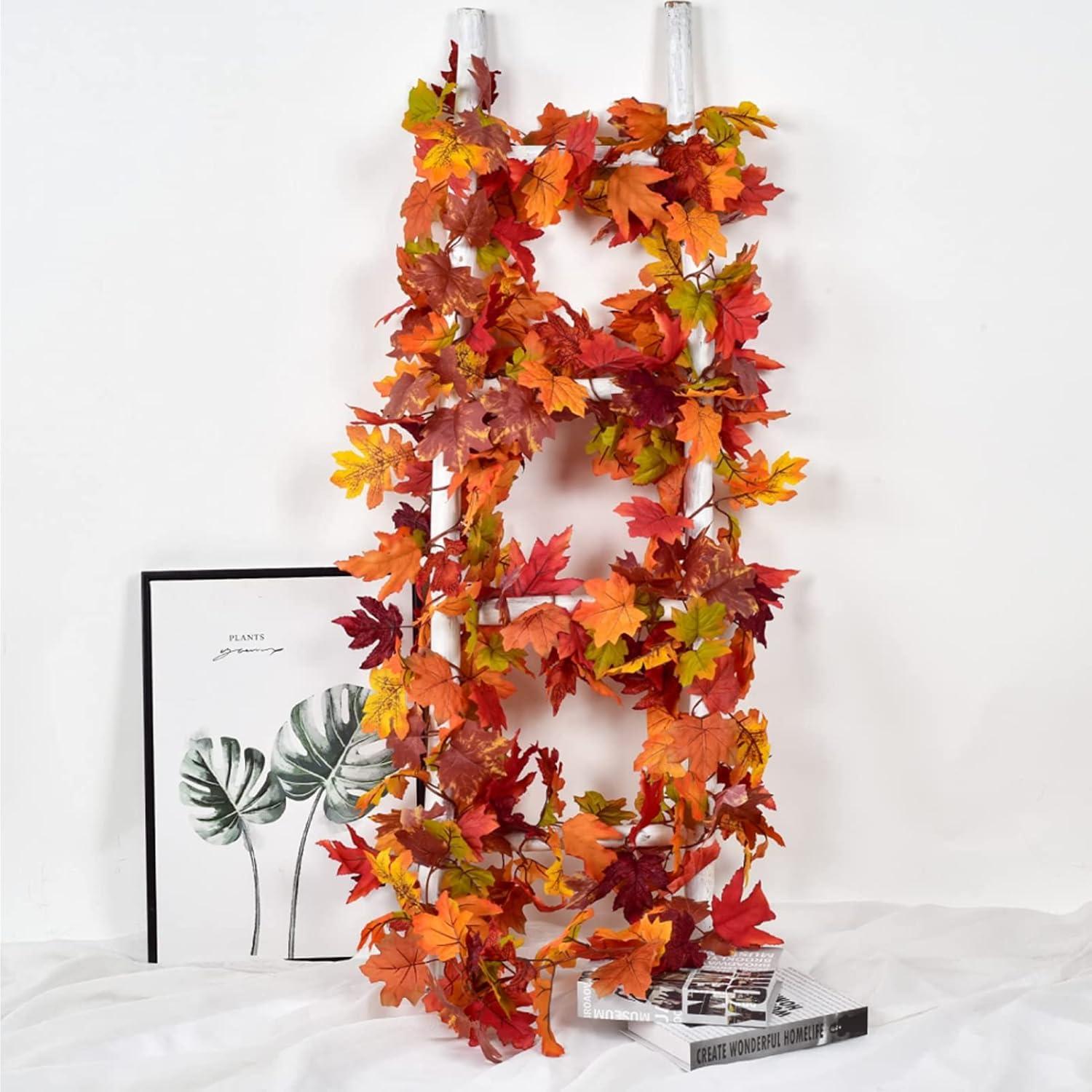 2er Set Künstliche Ahornblatt Girlanden 180cm Herbst Deko Halloween Tür Kamin