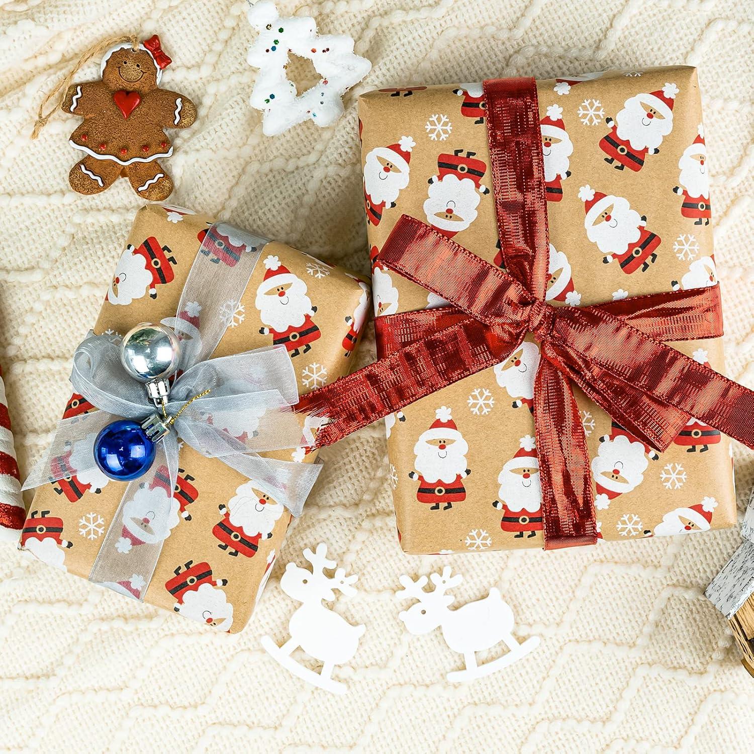 Kraft Weihnachtsgeschenkpapierrolle Rot-Weißes Weihnachtsmann Design 43cm x 10m