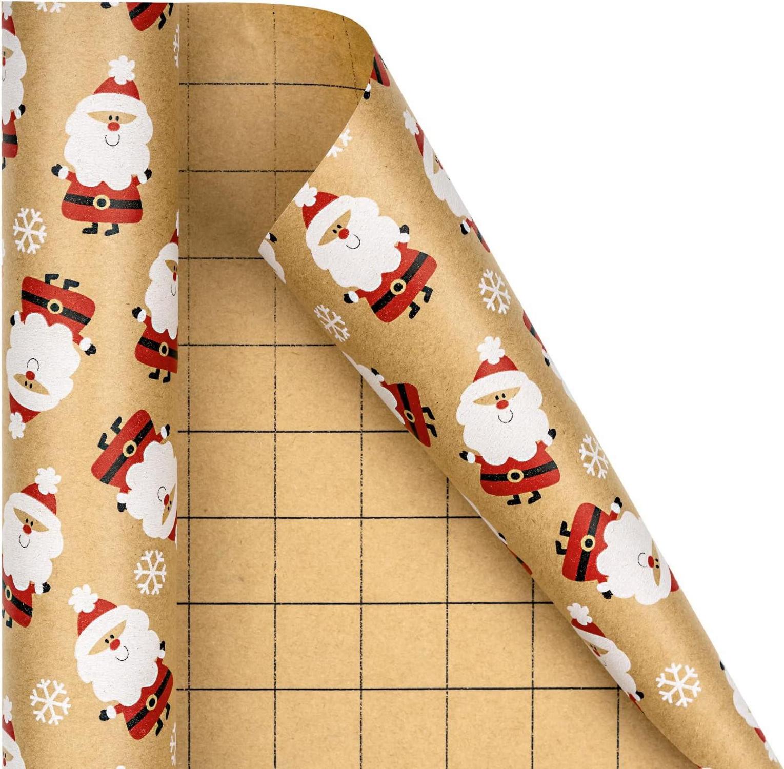 RUSPEPA Kraft Weihnachtsgeschenkpapierrolle 43cm x 10m - Rot Weiß Weihnachtsmann