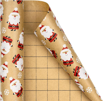 RUSPEPA Kraft Weihnachtsgeschenkpapierrolle 43cm x 10m - Rot Weiß Weihnachtsmann