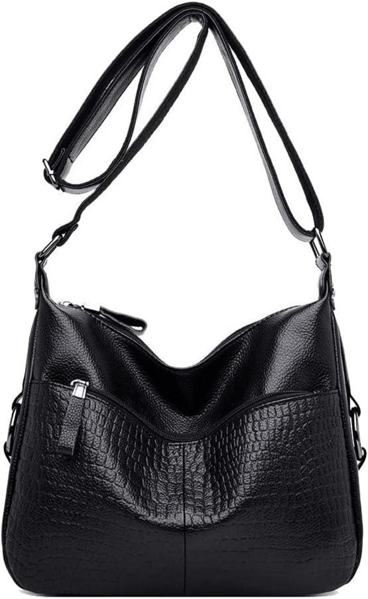 Schwarze Damen PU-Leder Umhängetasche Schultertasche Elegante Mode