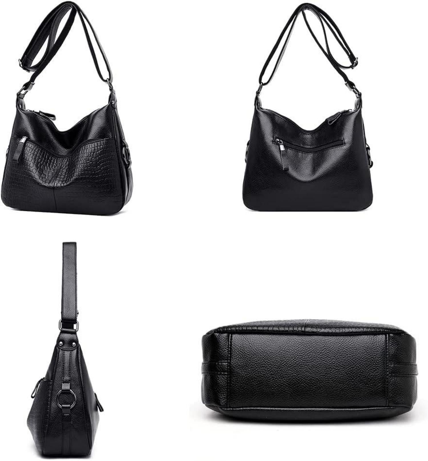 Coolives Damen Umhängetasche Schwarz PU-Leder Schultertasche Elegante Damentasche