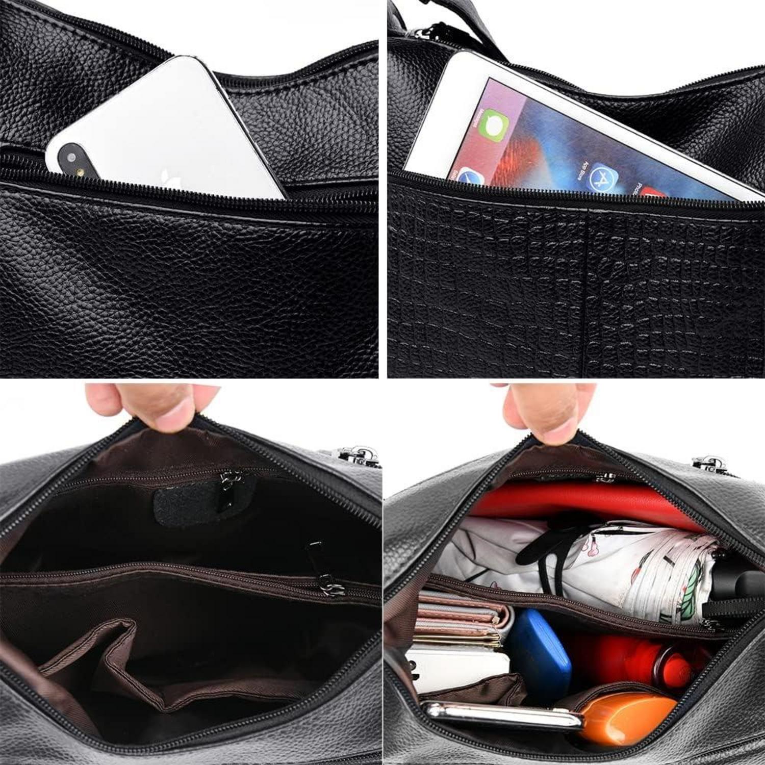 Damen Umhängetasche PU-Leder Schultertasche Schwarz Leicht Elegante